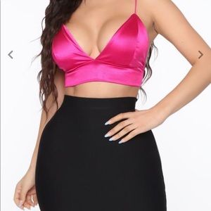 Hot pink satin crop top super cute